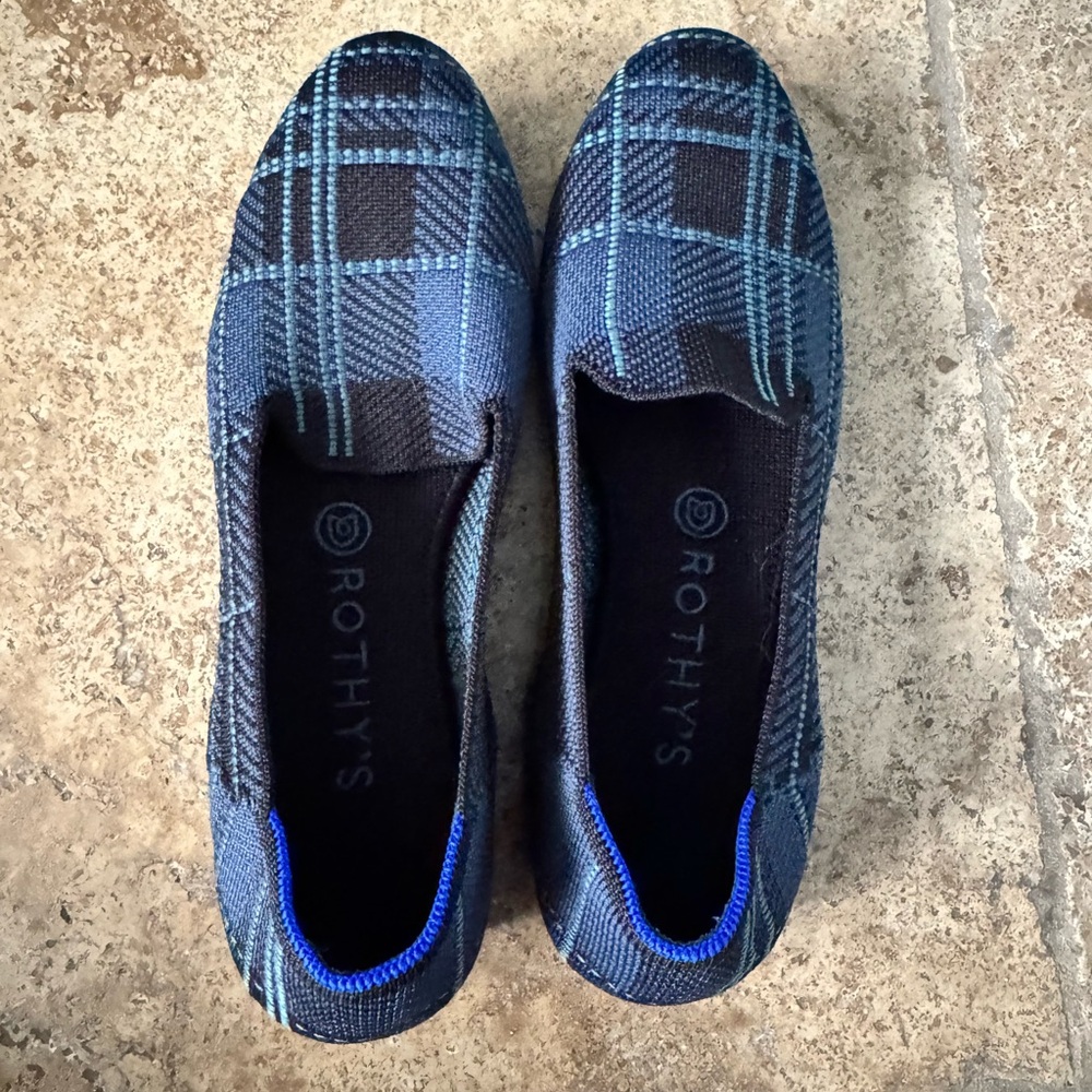 Rothy's Navy and Black Checkered Flats